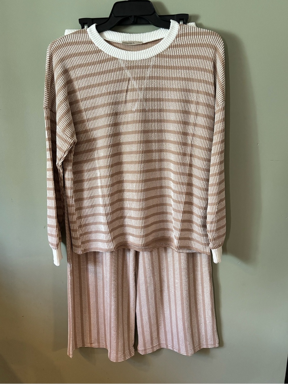 Zenana Outfitters Women's taupe Striped lounge set - Picture 2 of 7